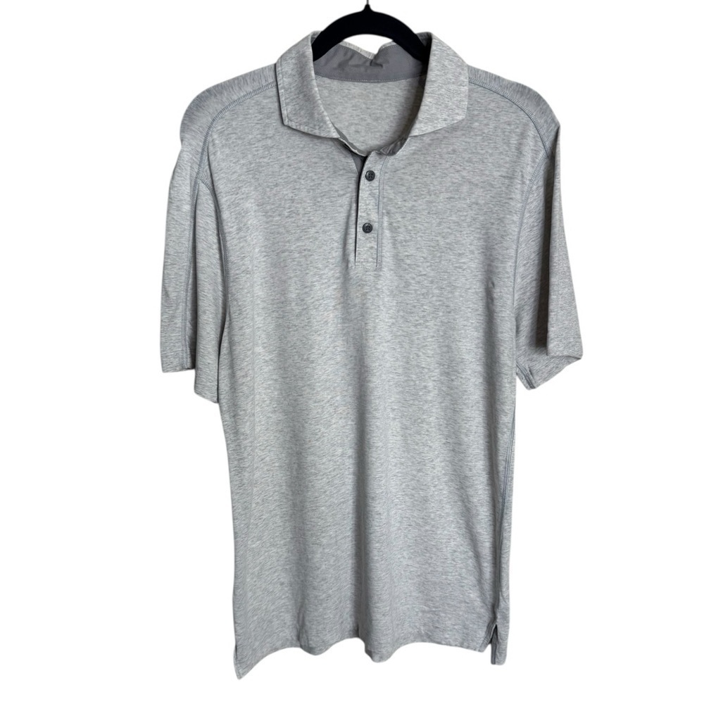 Lululemon Tech Polo Shirt Marled Light Gray Mens size Small athletic